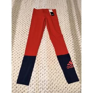 Adidas Colorblock Red and Navy Leggings with Logo